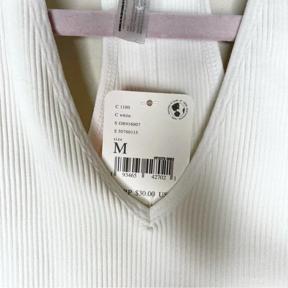 NWT Free People Movement White Vneck Ribbed Cropped Tank - Picture 3 of 4